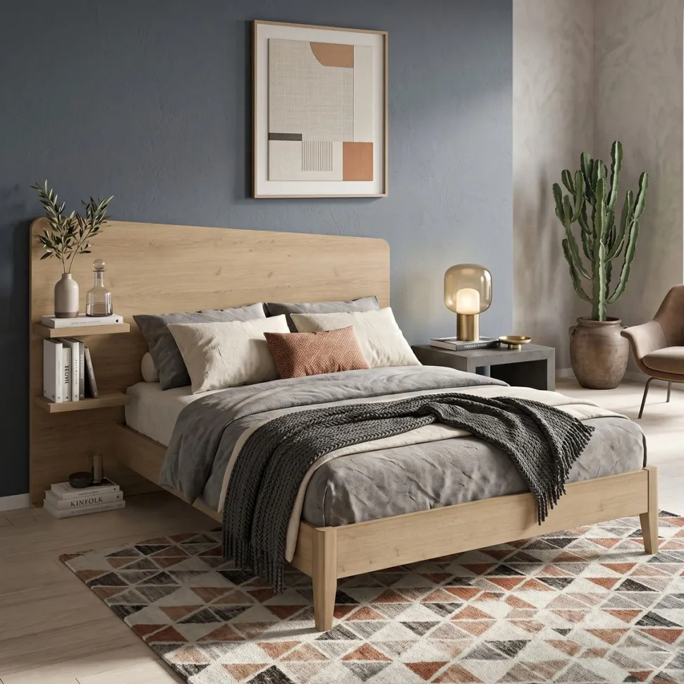 Letto a Una Piazza e Mezza Corin con Mensole Integrate (Colori e Opzioni Personalizzabili)