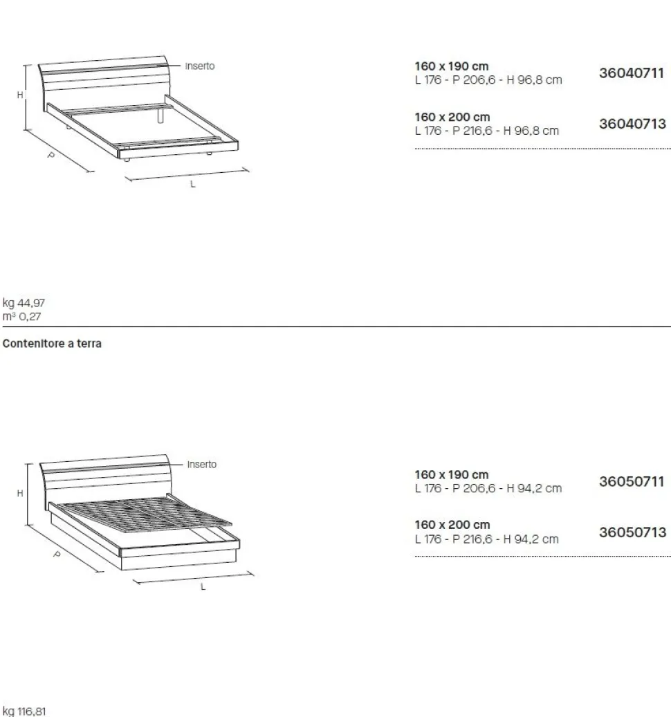 Letto con inserto colorato sulla testiera matrimoniale Jolly disponibile in 2 misure e vari colori