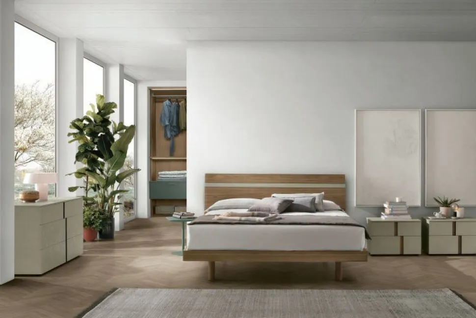 Letto con inserto colorato sulla testiera matrimoniale Jolly disponibile in 2 misure e vari colori