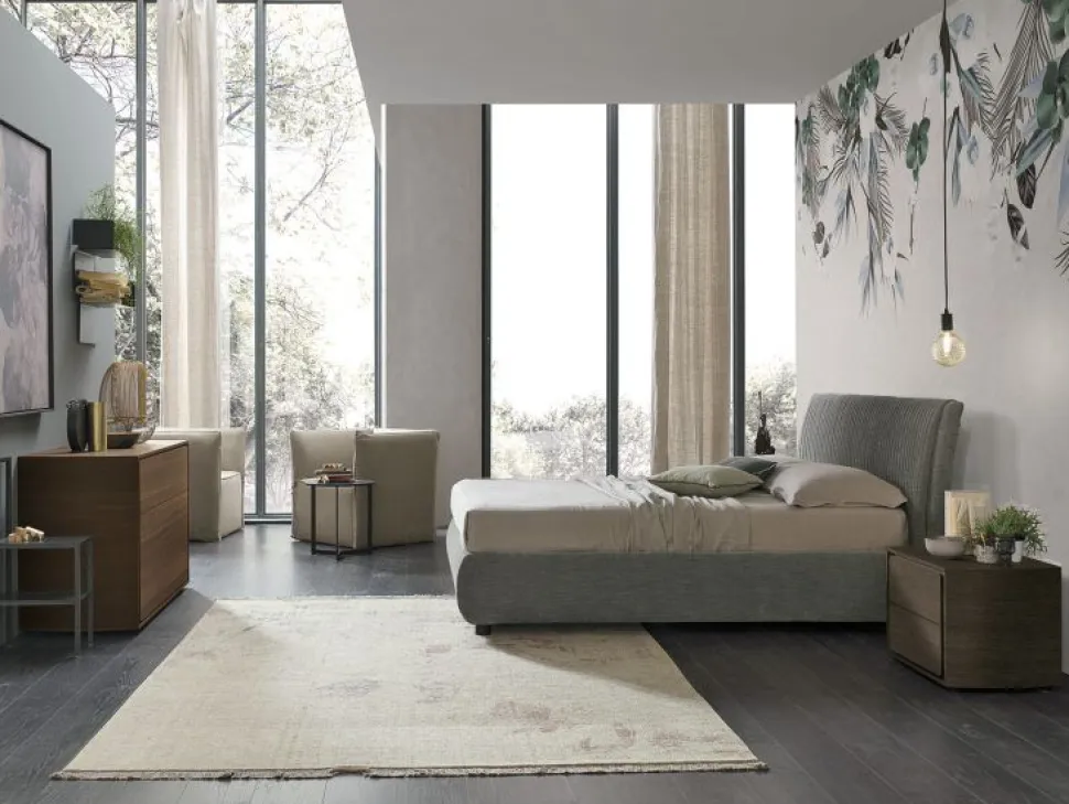 Letto contenitore matrimoniale imbottito in tessuto Blich disponibile in 2 misure e vari colori