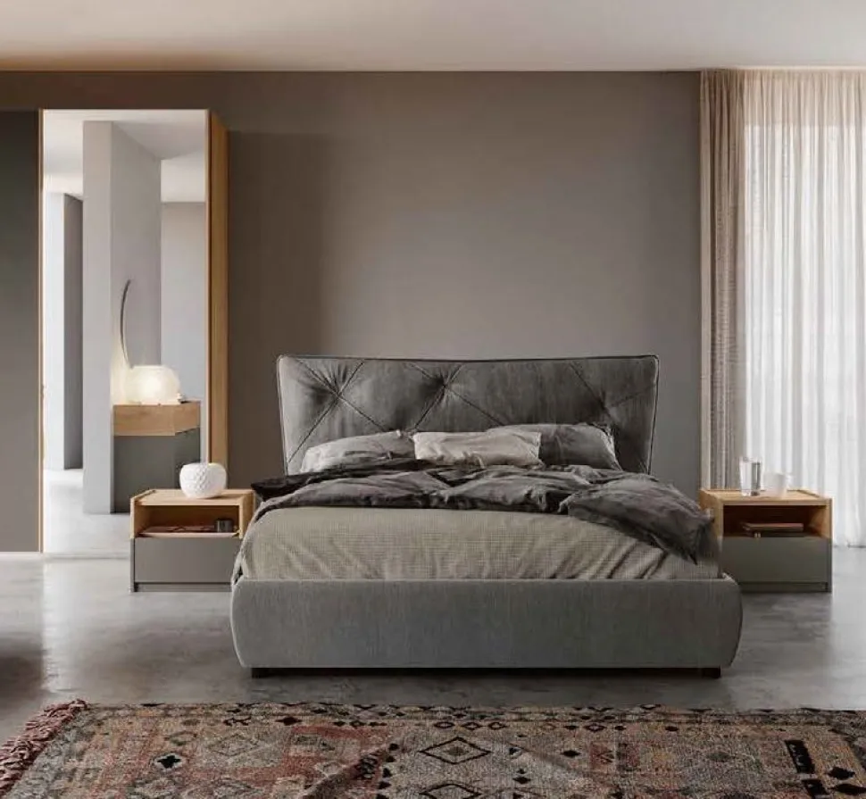 Letto contenitore matrimoniale imbottito moderno con testiera trapuntata disponibile in 2 colori