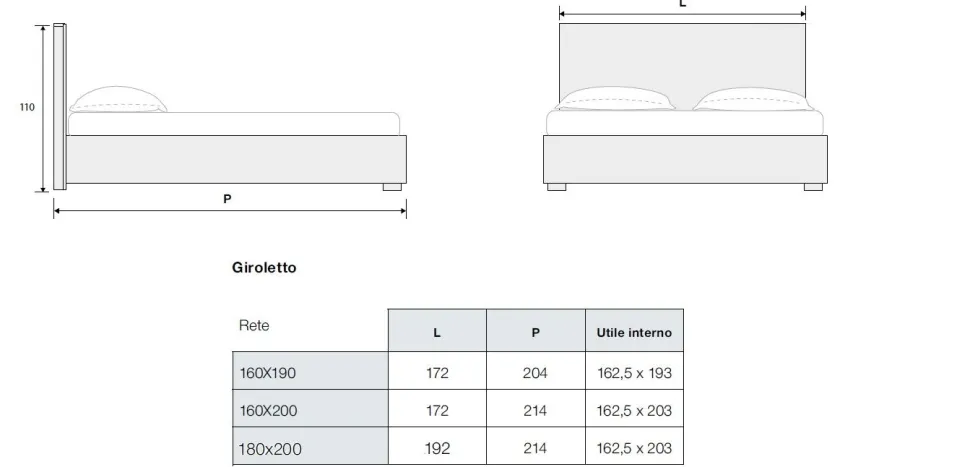 Letto contenitore matrimoniale disponibile in 3 misure e vari colori