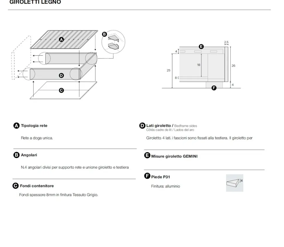 Letto contenitore matrimoniale Tami disponibile in 3 misure e vari colori