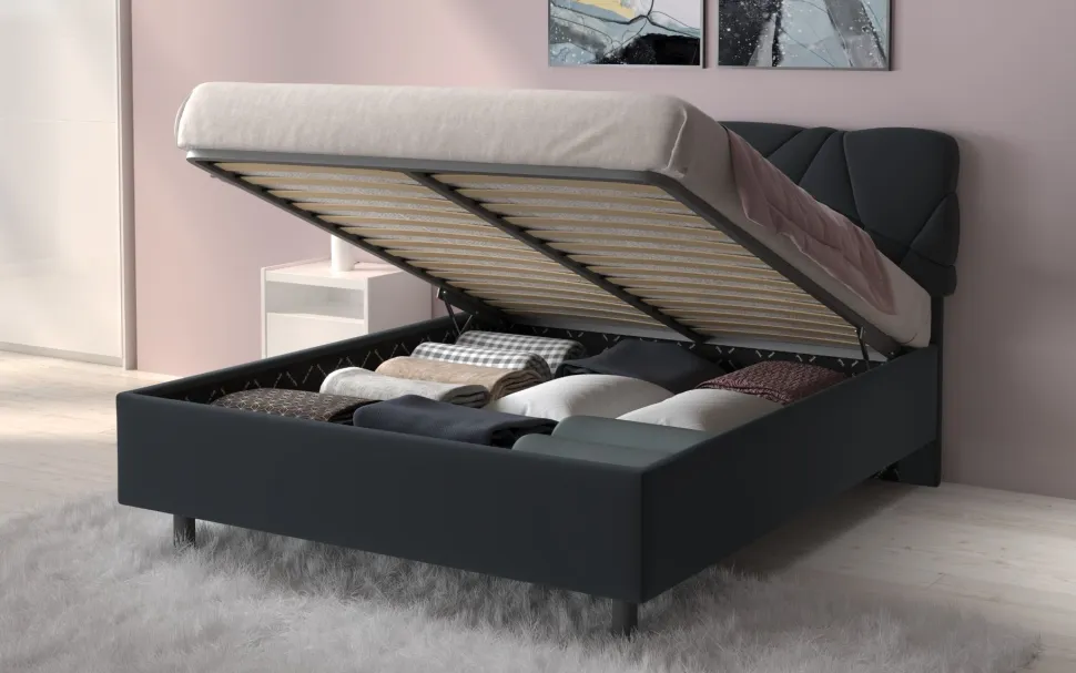 Letto contenitore matrimoniale Pop in Lycra disponibile in 4 colori