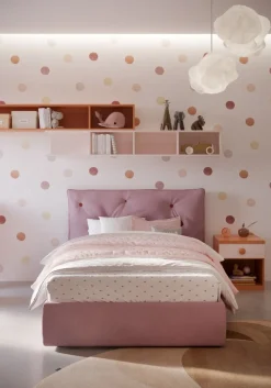 Letto contenitore una piazza e mezzo Carol imbottito in tessuto linea Colorfull