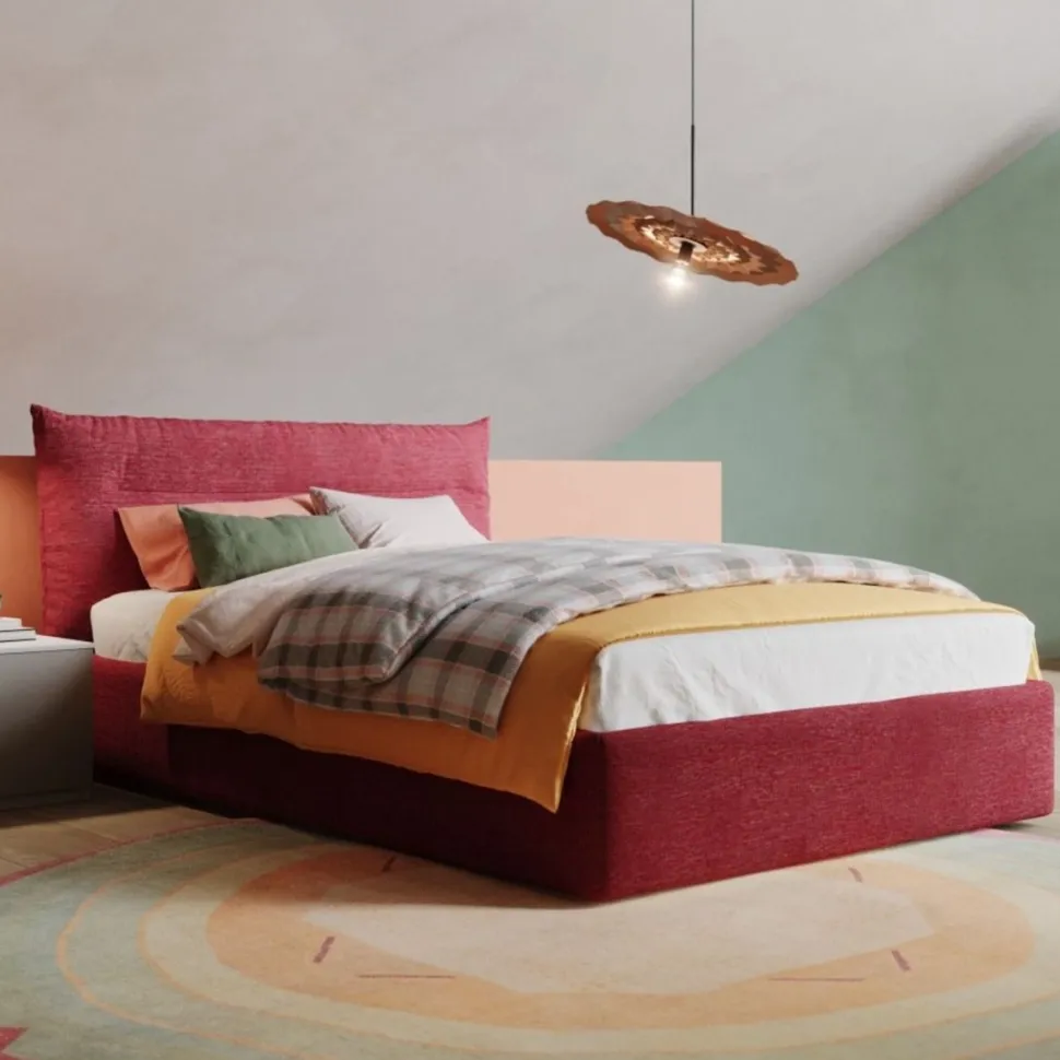 Letto contenitore una piazza e mezzo Nadine imbottito in tessuto linea Colorfull