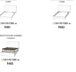 Letto contenitore una piazza e mezza Linda linea Fly imbottito in tessuto