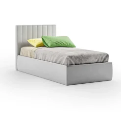 Letto contenitore una piazza e mezza Linda linea Fly imbottito in tessuto