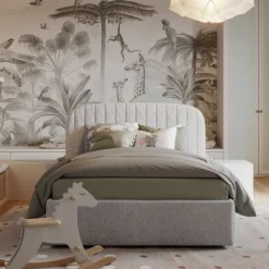 Letto contenitore una piazza e mezzo Darwin linea Sitter imbottito in tessuto sfoderabile