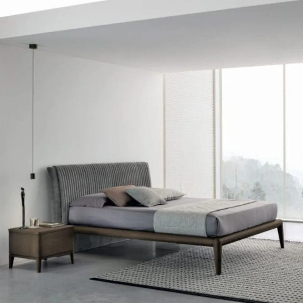 Letto con testiera imbottita decorata in tessuto matrimoniale Blich disponibile in 2 misure e vari colori