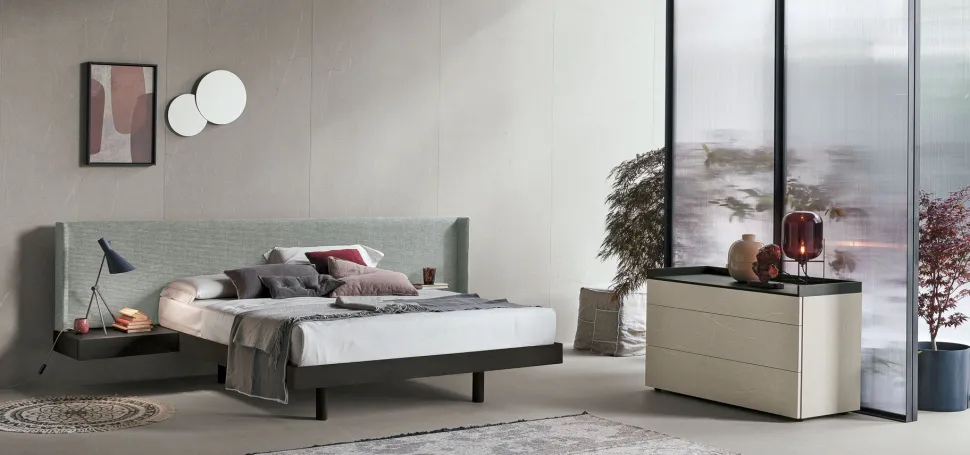 Letto con testiera imbottita e comodini integrati matrimoniale Factory disponibile in 2 misure e vari colori