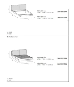 Letto con testiera imbottita a 2 cuscini matrimoniale Nico02 disponibile in 2 misure e vari colori