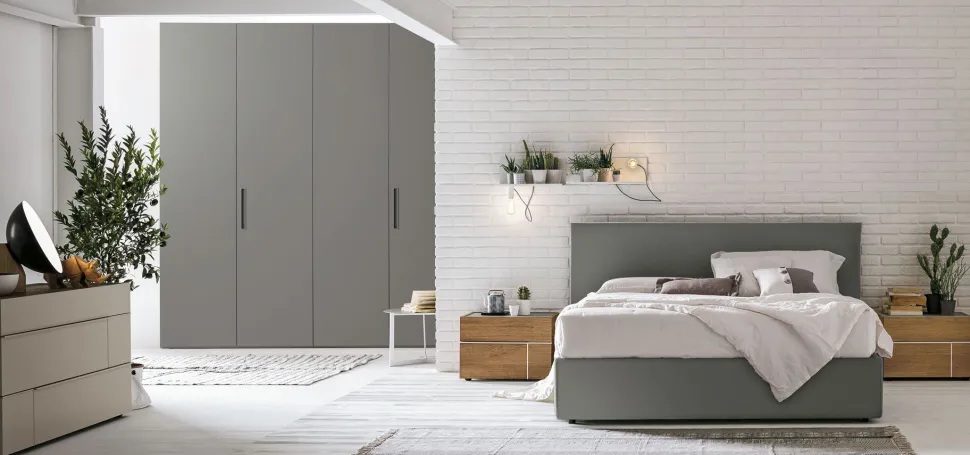 Letto con testiera sottile imbottito matrimoniale Brooklyn disponibile in 2 misure vari colori