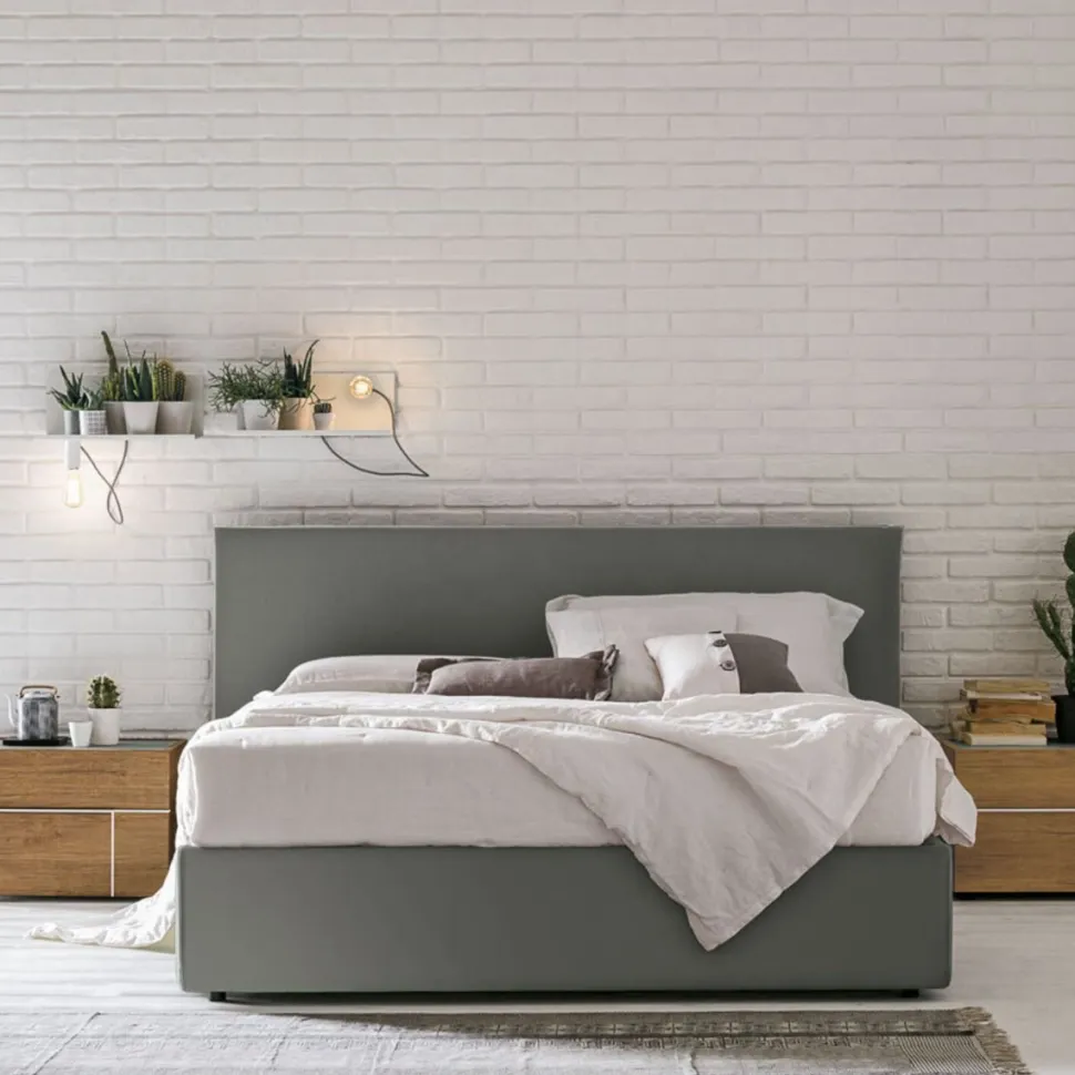 Letto con testiera sottile imbottito matrimoniale Brooklyn disponibile in 2 misure vari colori