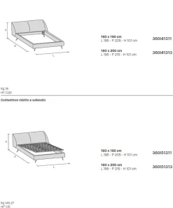 Letto imbottito in tessuto matrimoniale Milano disponibile in 2 misure e vari colori