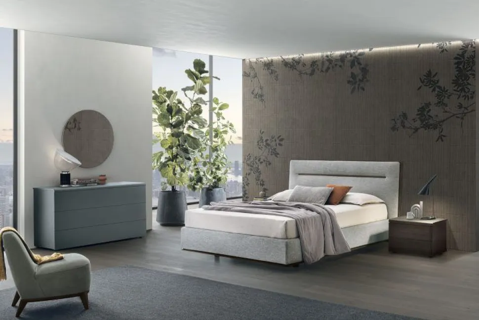 Letto imbottito in tessuto matrimoniale Task disponibile in vari colori