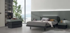 Letto in legno matrimoniale con testiera imbottita Materia disponibile in 2 misure e vari colori