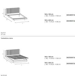 Letto in legno matrimoniale con testiera imbottita Materia disponibile in 2 misure e vari colori