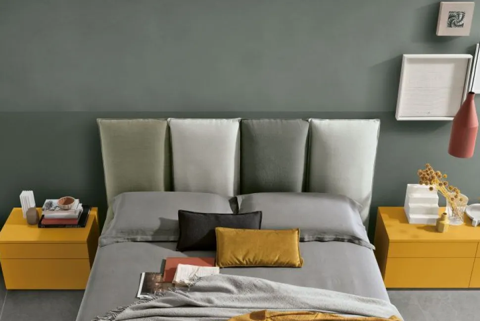 Letto in tessuto imbottito matrimoniale Alessio disponibile in 2 misure e vari colori