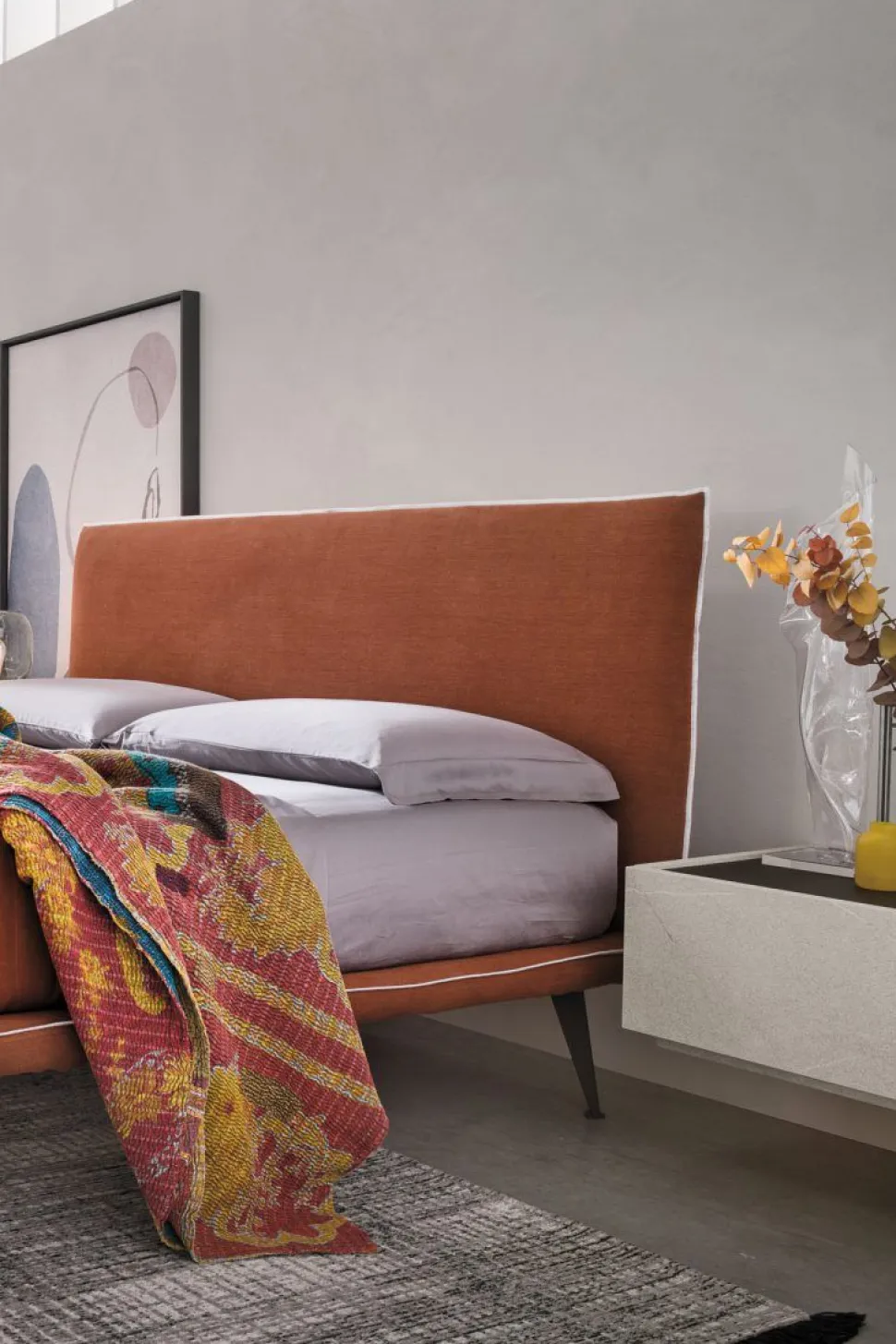 Letto in tessuto imbottito matrimoniale Jerry disponibile in 2 misure e vari colori
