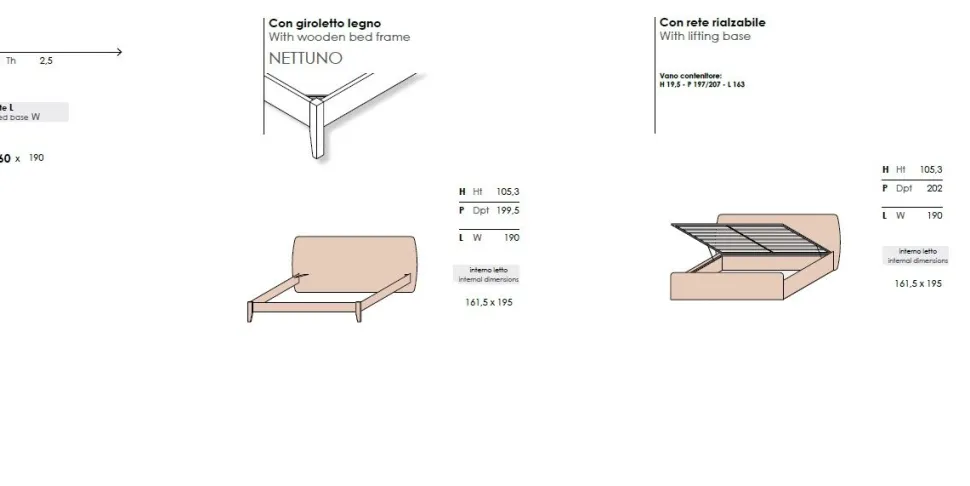 Letto matrimoniale Bianco Opaco con testiera curva Lay disponibile in 13 colorazioni