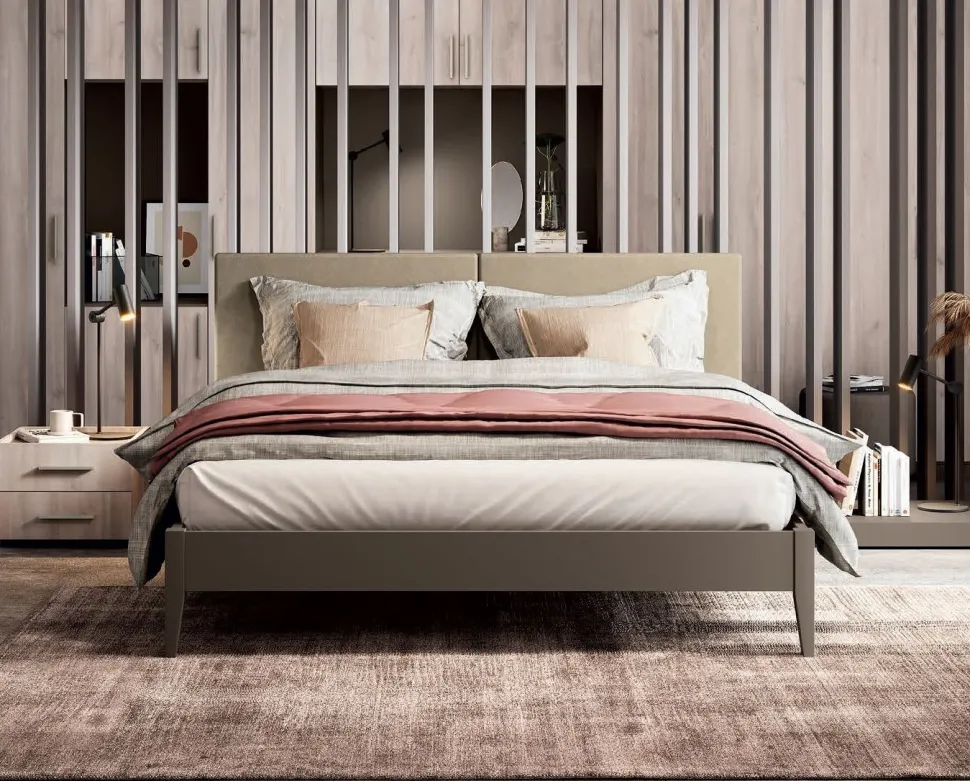 Letto matrimoniale con alloggiamento posteriore e testiera imbottita modello Sveva linea Lotto