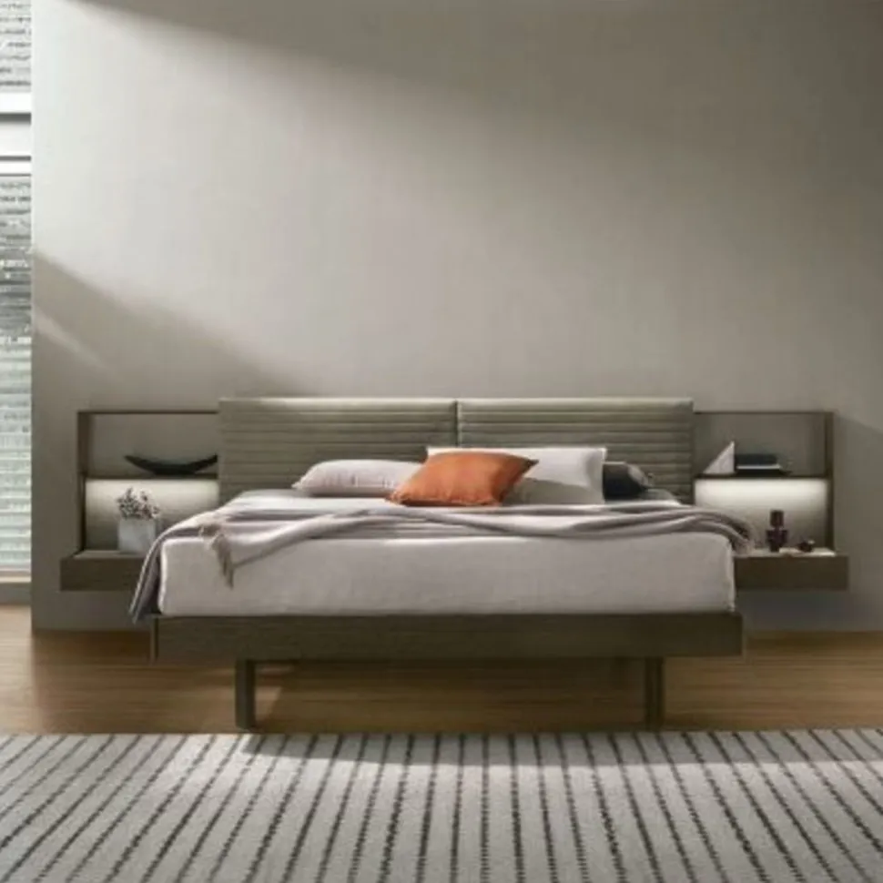 Letto matrimoniale con comodini integrati Yumi disponibile in 2 misure e vari colori