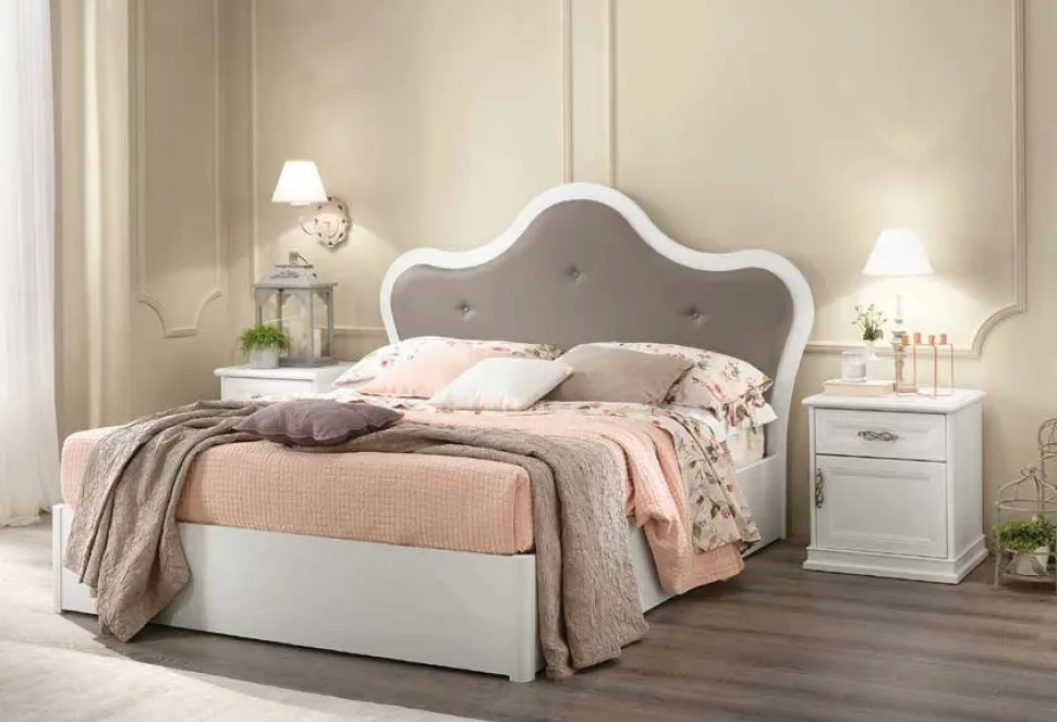 Letto matrimoniale con inserto imbottito in similpelle Classic linea Ginevra disponibile in vari colori