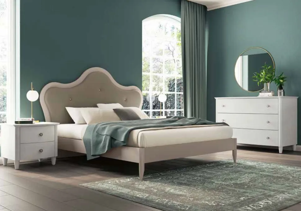 Letto matrimoniale con inserto imbottito in similpelle Classic linea Ginevra disponibile in vari colori