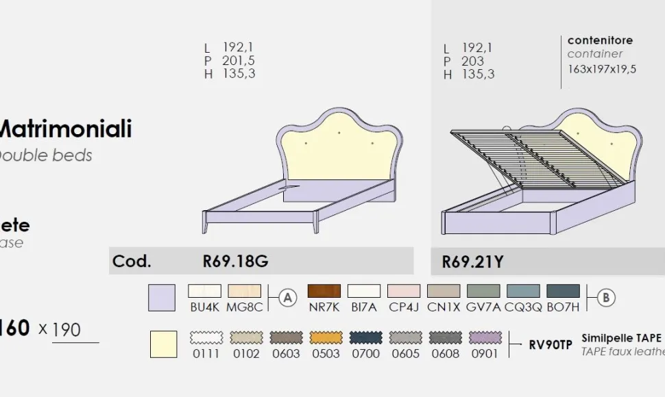 Letto matrimoniale con inserto imbottito in similpelle Classic linea Ginevra disponibile in vari colori