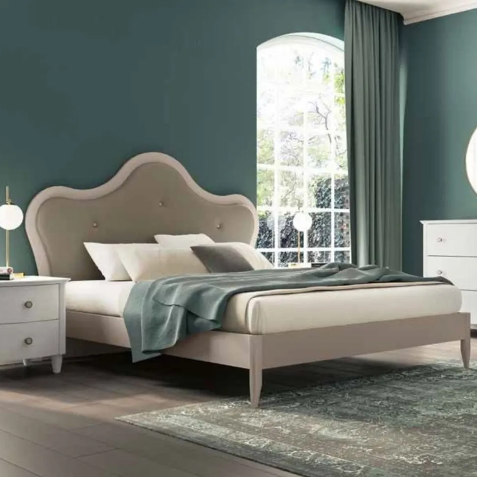 Letto matrimoniale con inserto imbottito in similpelle Classic linea Ginevra disponibile in vari colori