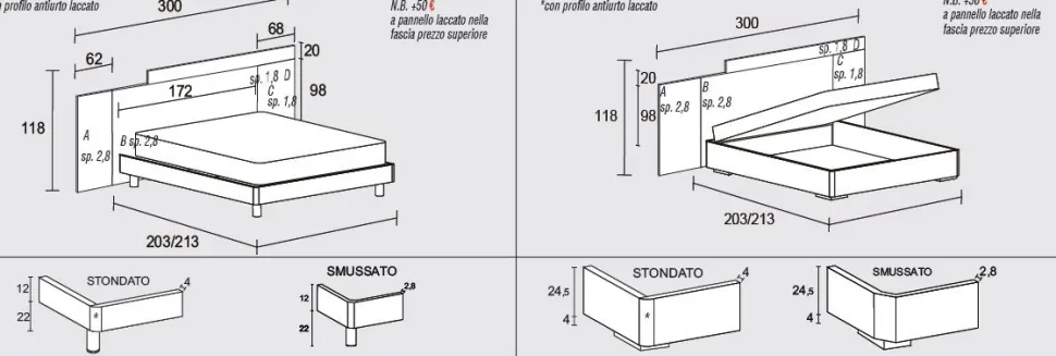 Letto matrimoniale con pannelli testiera Levante linea New Season