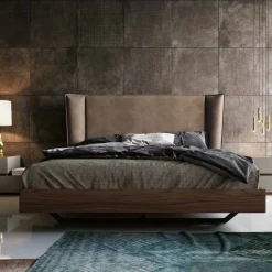 Letto matrimoniale con testiera imbottita e struttura in legno disponibile in vari colori