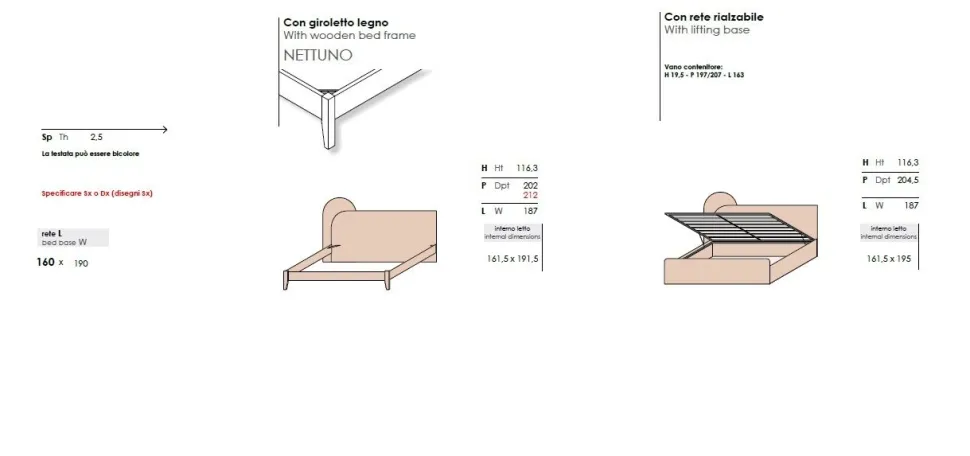 Letto matrimoniale con testiera bicolore disponibile in 13 colorazioni