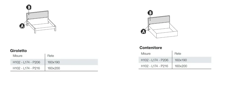Letto matrimoniale con testiera bicolore Porter disponibile in 2 misure e vari colori