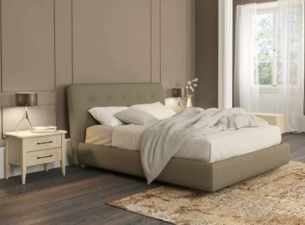 Letto matrimoniale imbottito Kilt linea Ginevra disponibile in vari colori