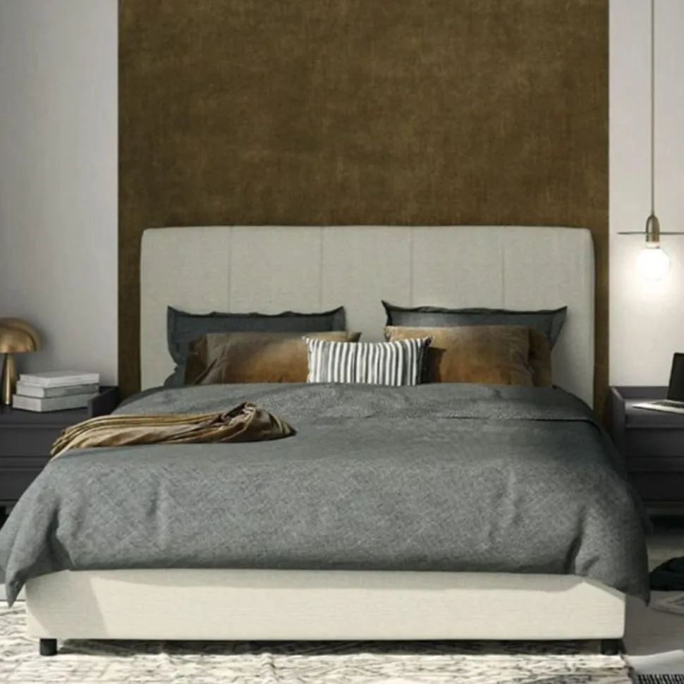 Letto matrimoniale imbottito in tessuto Apollo disponibile in vari colori