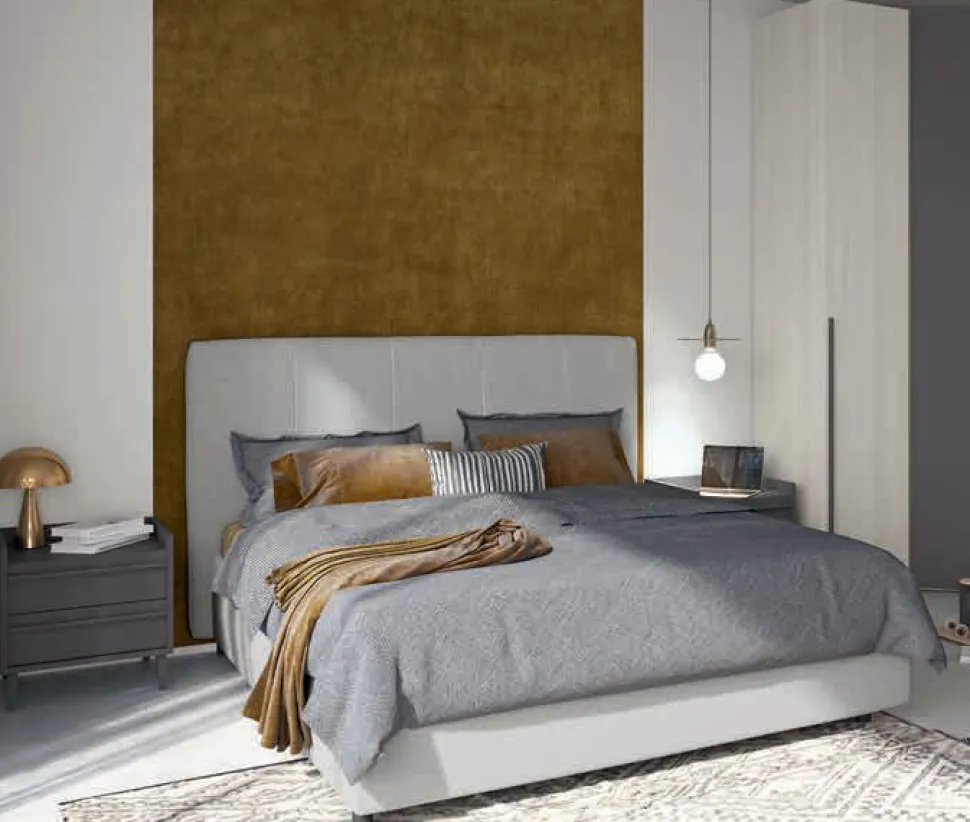 Letto matrimoniale imbottito in tessuto Apollo disponibile in vari colori