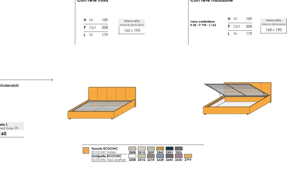 Letto matrimoniale imbottito in tessuto Apollo disponibile in vari colori