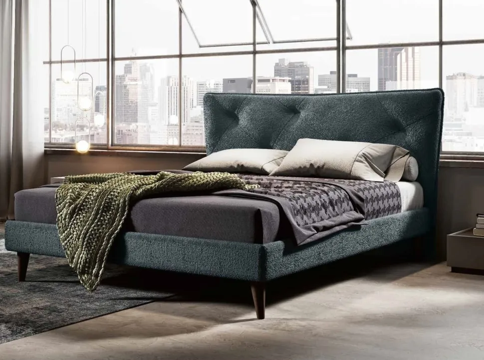 Letto matrimoniale imbottito Verde Petrolio con testiera trapuntata disponibile in vari colori