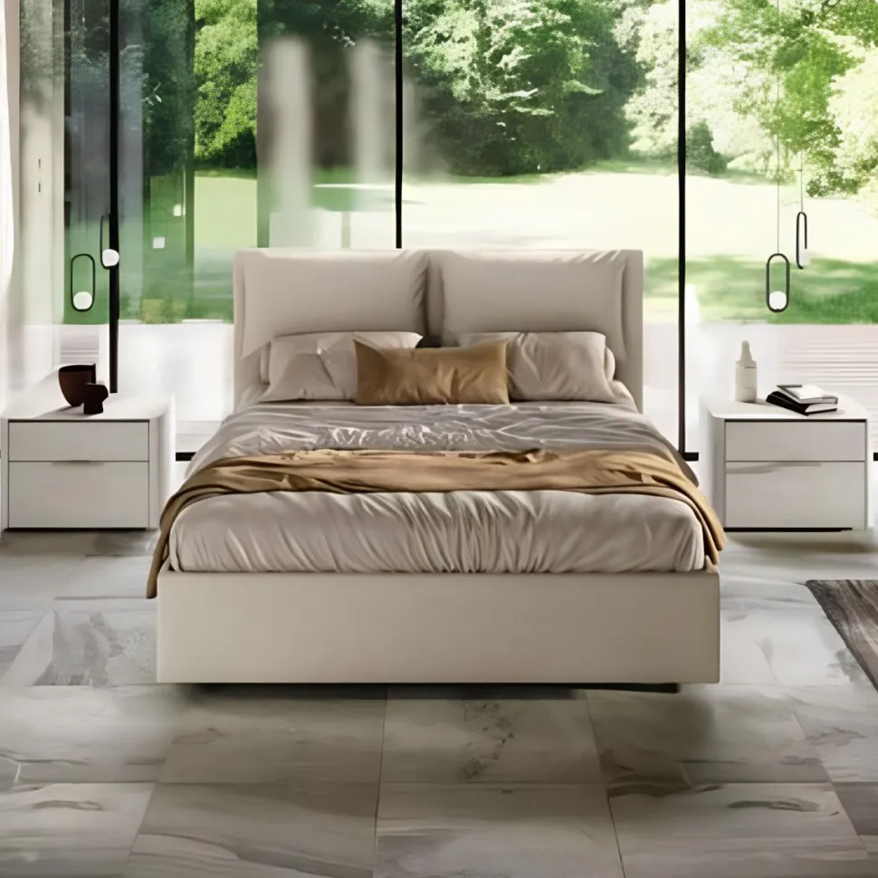 Letto matrimoniale imbottito Natural Dream in tessuto Tortora disponibile in vari colori