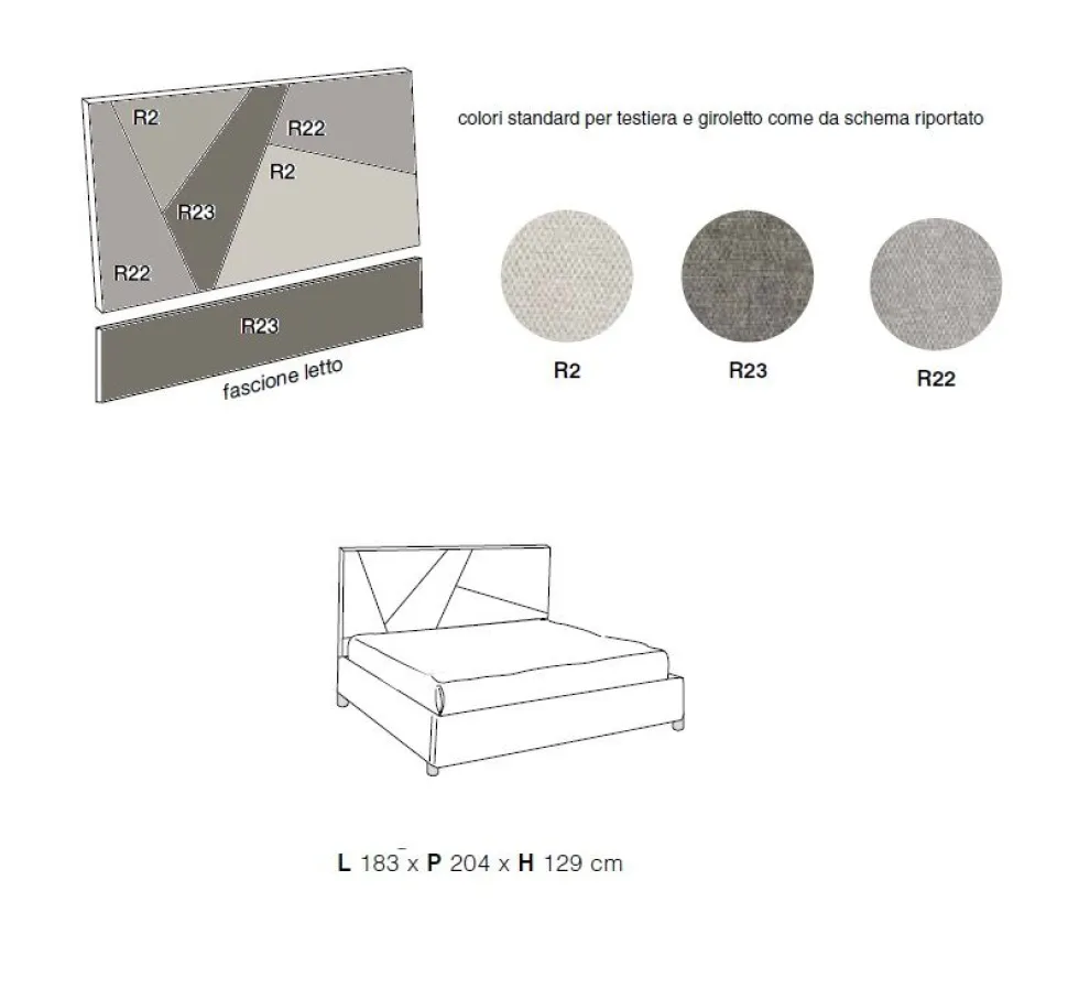 Letto matrimoniale imbottito disponibile in vari colori Vega linea Domino