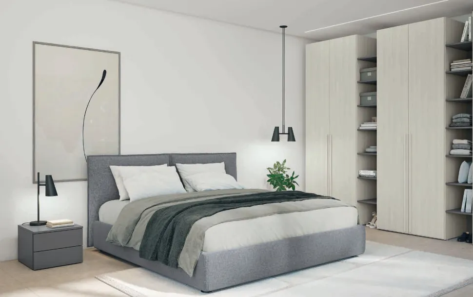 Letto matrimoniale imbottito in tessuto Dani disponibile in vari colori