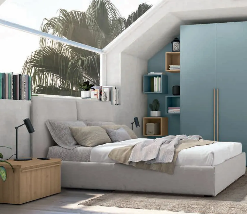 Letto matrimoniale imbottito in tessuto Dani disponibile in vari colori