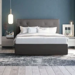 Letto matrimoniale imbottito in tessuto Ramon disponibile in vari colori