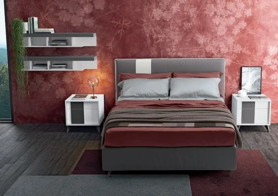 Letto matrimoniale imbottito in tessuto bicolore modello Persefone linea Lotto