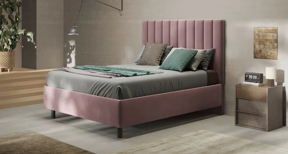 Letto Matrimoniale Imbottito in Velluto Berlino - Linea Cherie (Colori e Accessori Personalizzabili)