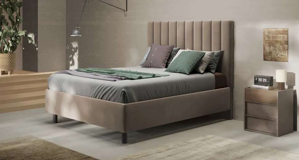 Letto Matrimoniale Imbottito in Velluto Berlino - Linea Cherie (Colori e Accessori Personalizzabili)