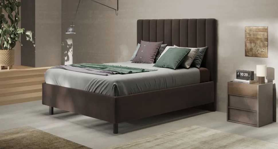 Letto Matrimoniale Imbottito in Velluto Berlino - Linea Cherie (Colori e Accessori Personalizzabili)