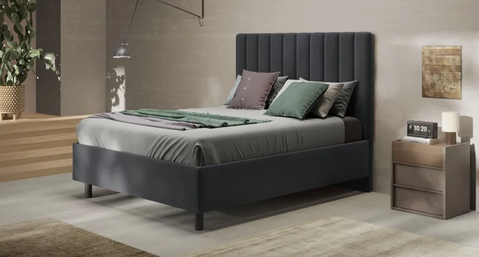 Letto Matrimoniale Imbottito in Velluto Berlino - Linea Cherie (Colori e Accessori Personalizzabili)